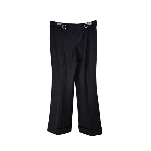 Tory Burch Black Wool Wide Leg Button Accent Pants